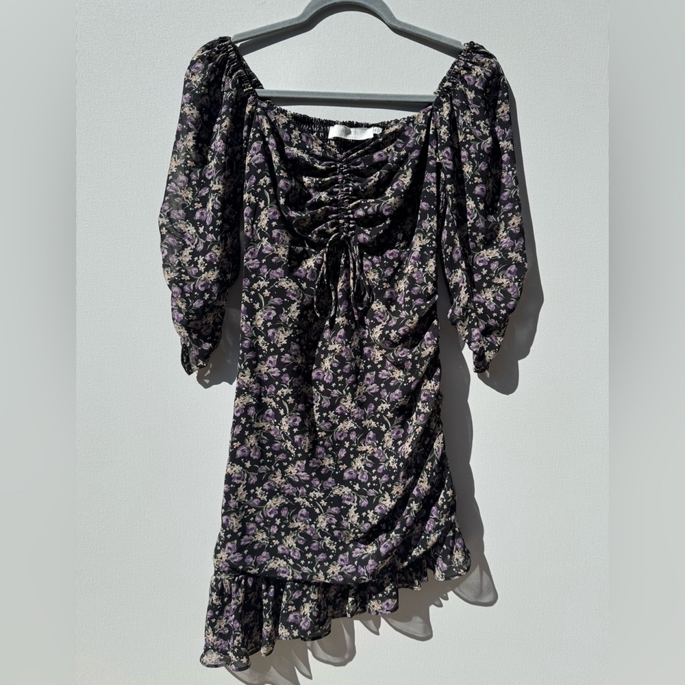 Floral Black Dress with Purple Flowers